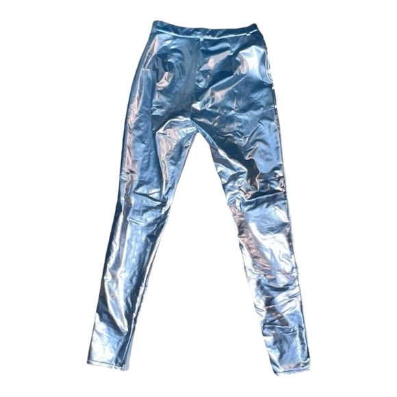 Vintage Festival Silver Metallic High Mid Waisted Drag Lamè Jeans Pants Sz 28 - Picture 3 of 8